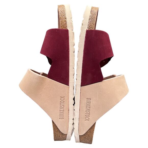 Birkenstock Two-Tone Burgundy and Beige Arizona Sandals - Picture 3 of 13